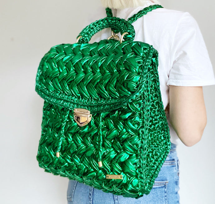Chanel 1994 Vintage Green Tweed Duma Backpack Bag